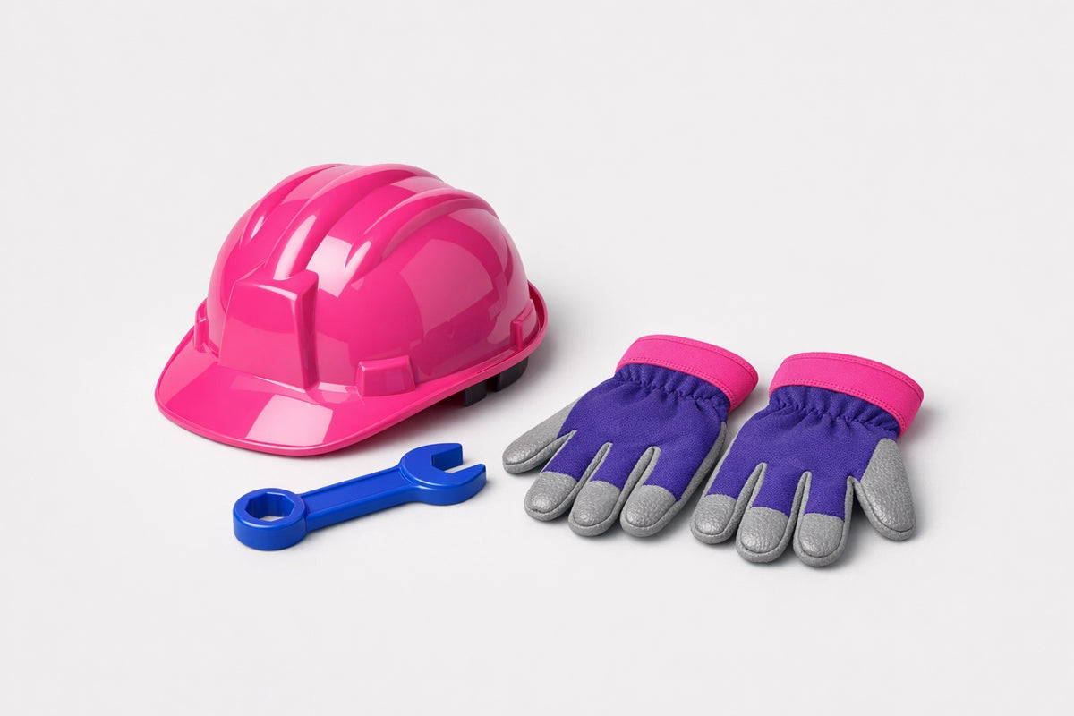 Caschi e guanti da lavoro giocattolo