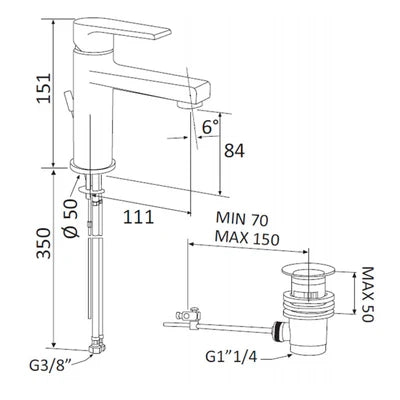 MONOCOMANDO LAVABO LINEA ARTIC- Nero Opaco- MARIA- pezzi 1
