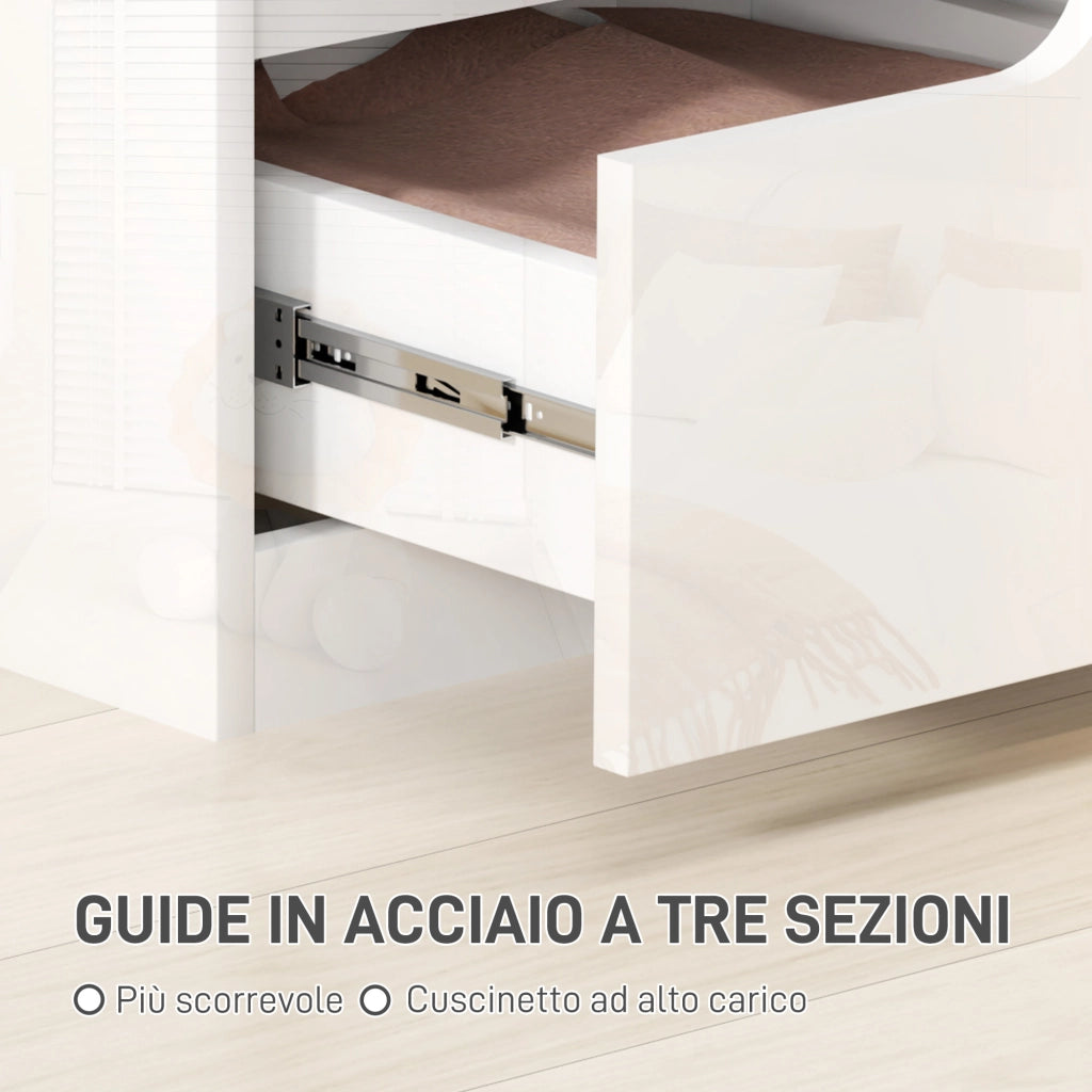 Comodino Moderno in Legno con 2 Cassetti e Design Lucido, 40x40x48 cm, Bianco