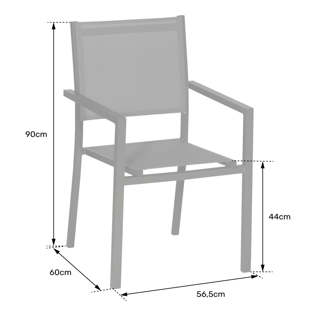 Set di 6 sedie in alluminio grigio - textilene nero