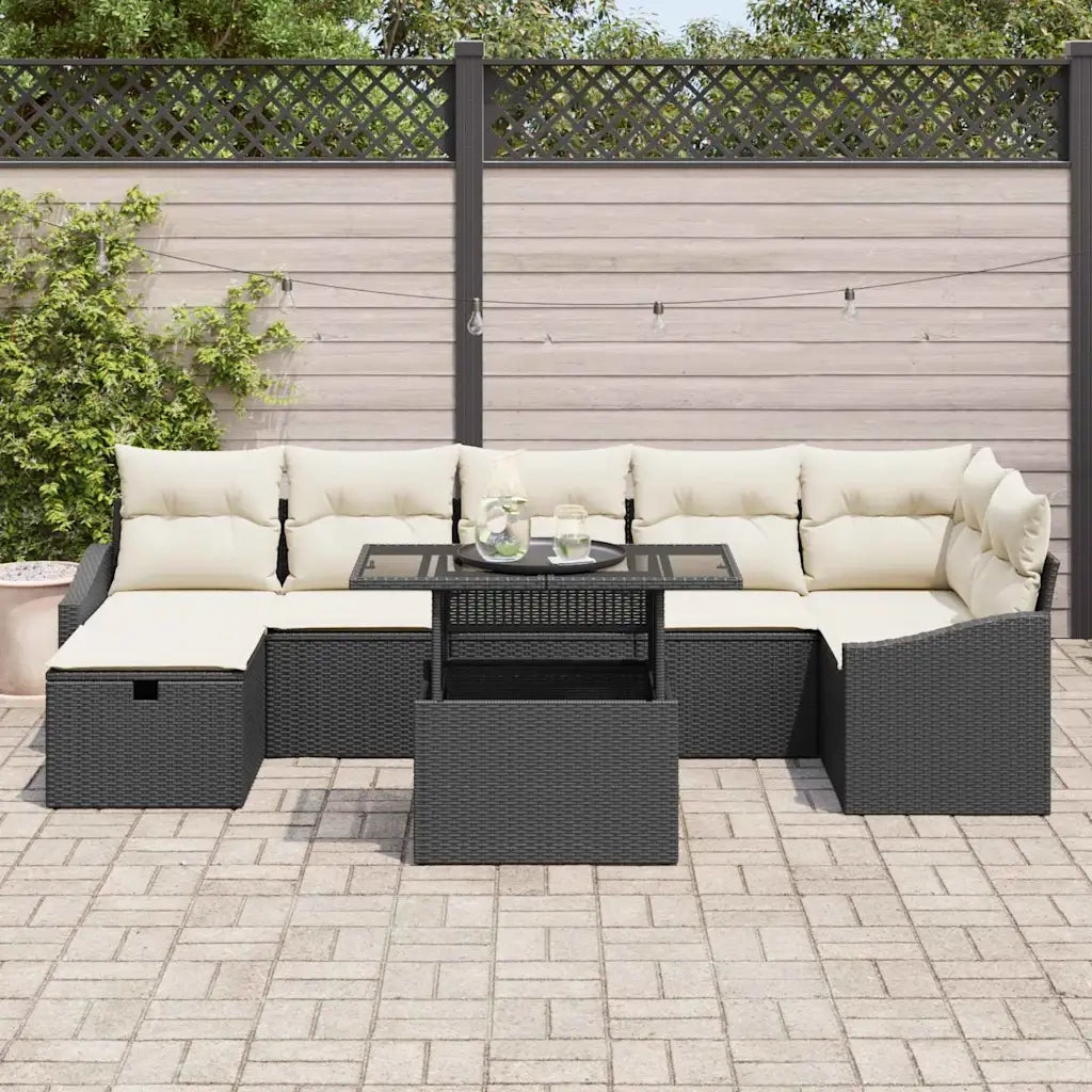 Set Divano da Giardino con cuscino 8 pcs Nero Poly Rattan 3359844