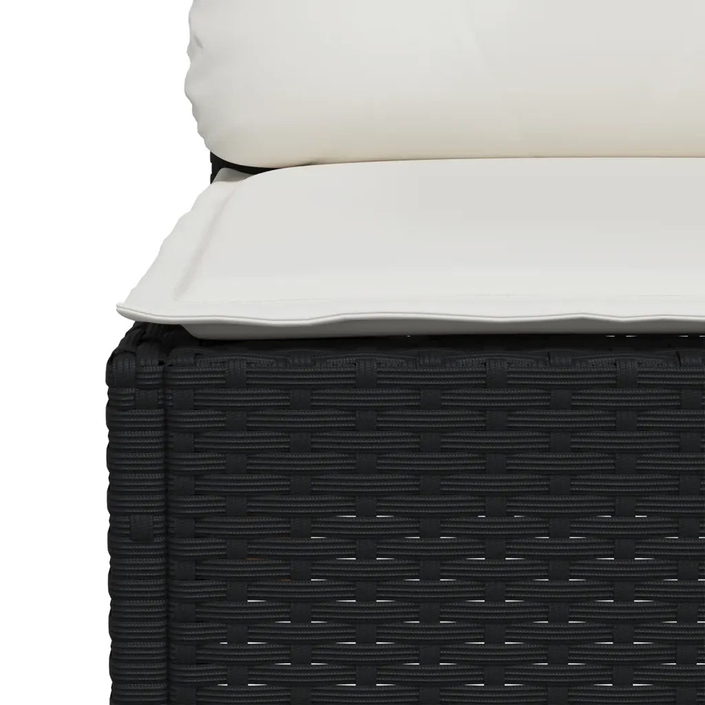 Divano Angolare da Giardino con Cuscini Nero in Polyrattan 365902