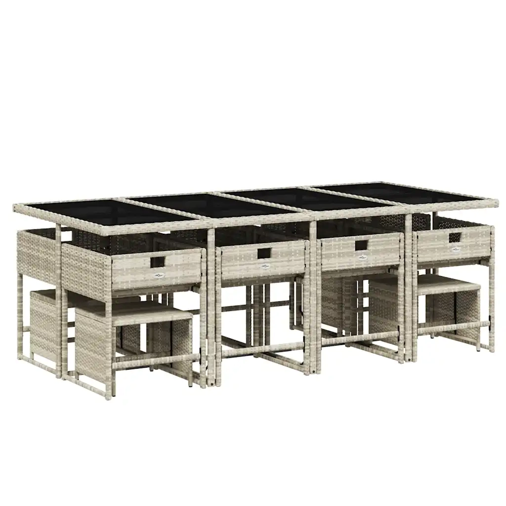 Set da Pranzo da Giardino 13pz con Cuscini Grigio in Polyrattan 3211343