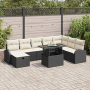 Set Divano da Giardino con cuscino 9 pcs Nero Poly Rattan 3359774