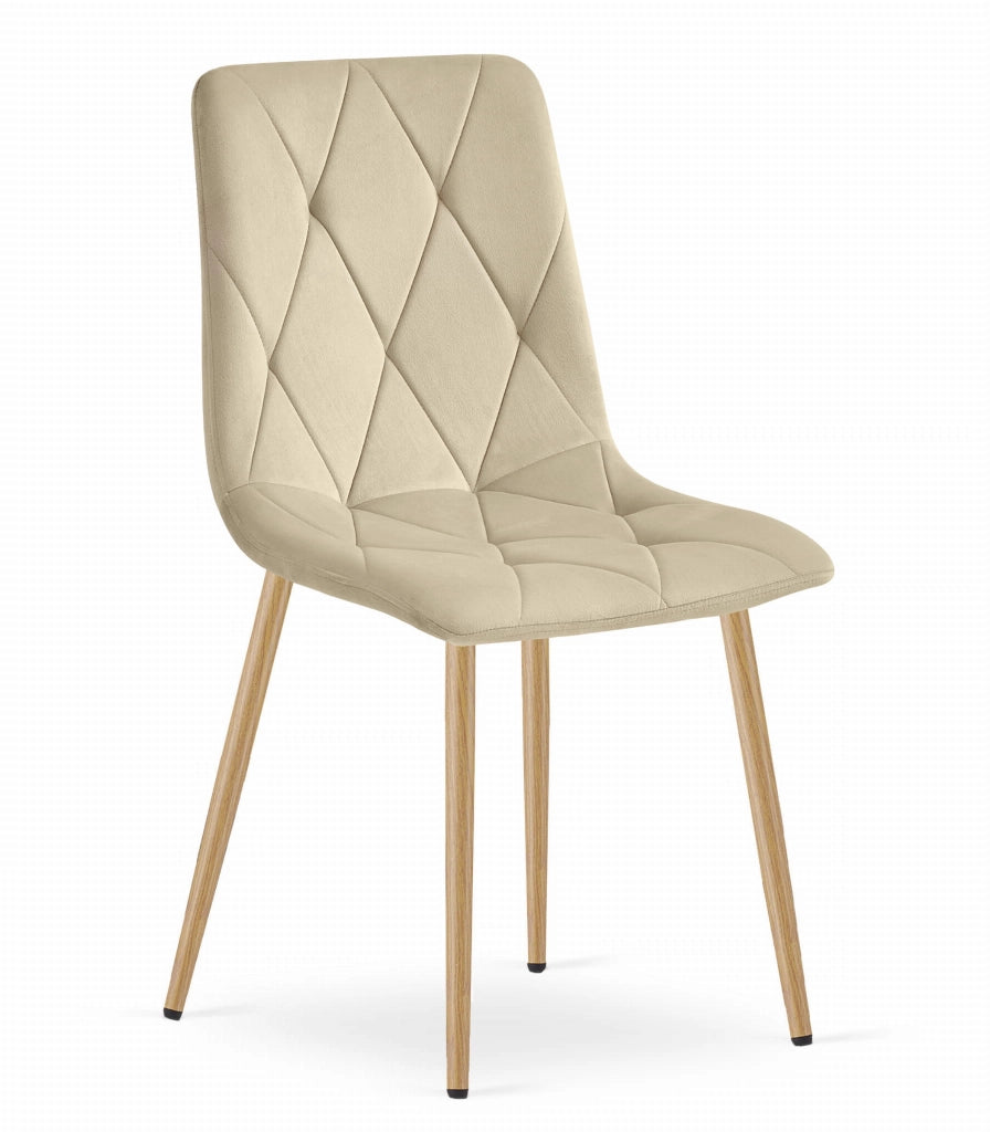 Sedia Valora TYRA in velluto beige chiaro con gambe color legno