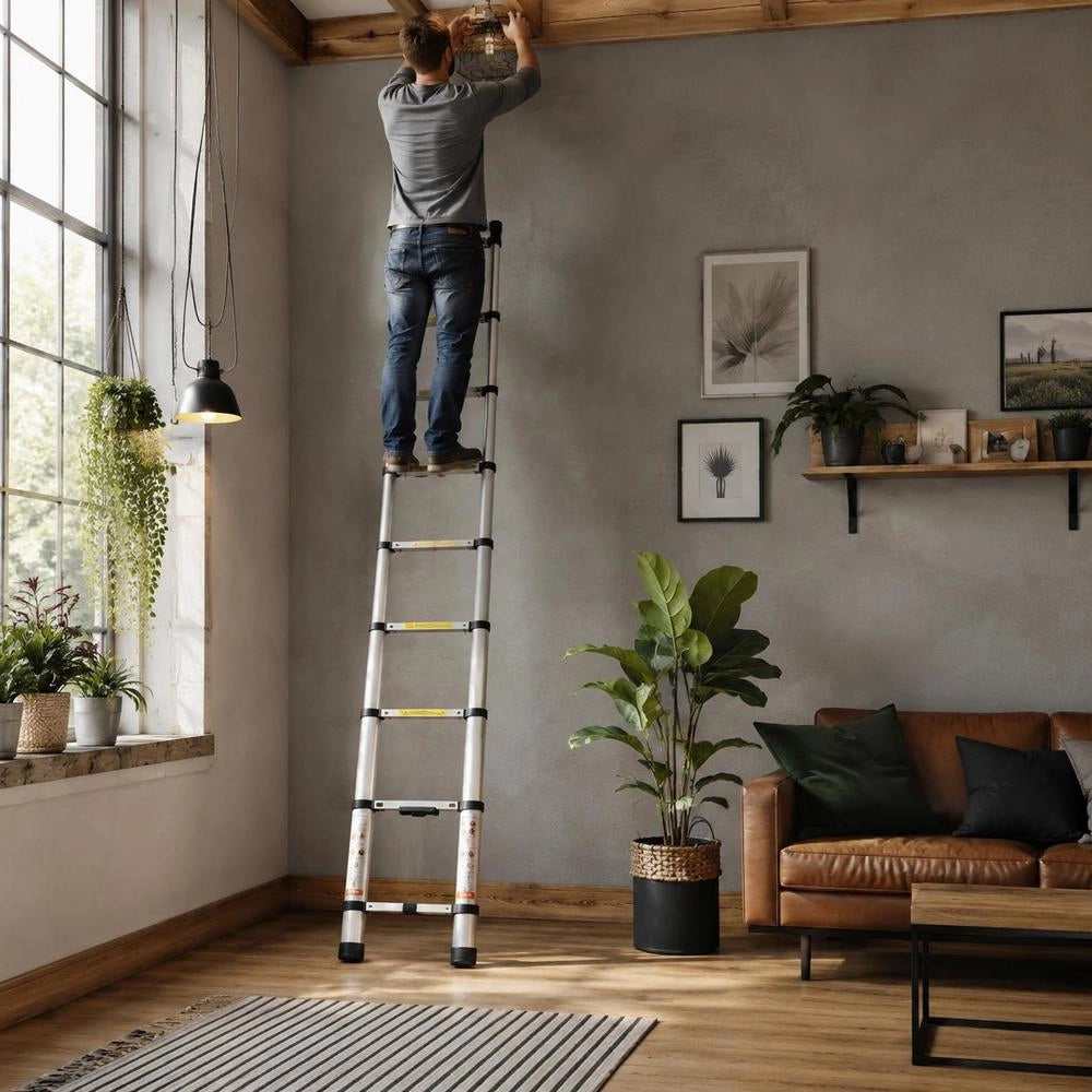 3.2m Telescopic Ladder, Non-Slip Folding Ladder, 48x9.5x76.5cm, Step Ladder, One-Button Retraction, Multi-Purpose Ladder, Aluminum Alloy, 170kg Load Capacity, Ideal For Home Repairs, Decoration, And Painting
