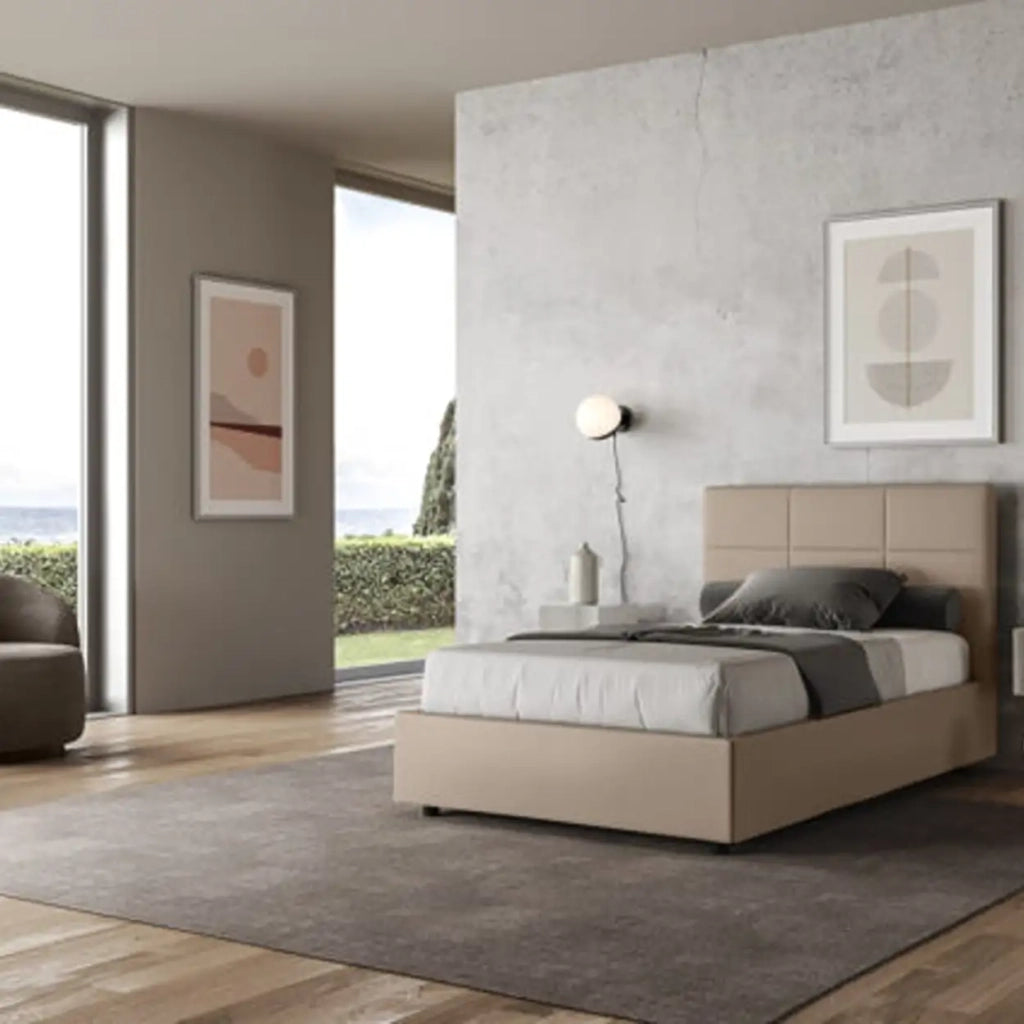 Letto una piazza e mezza con rete imbottito 120x210 similpelle tortora Mika