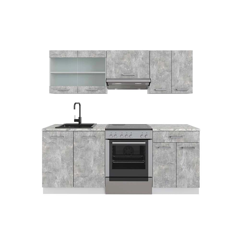 Cucina componibile R-Line Calcestruzzo/Bianco 200 cm, PL Marmo Vicco