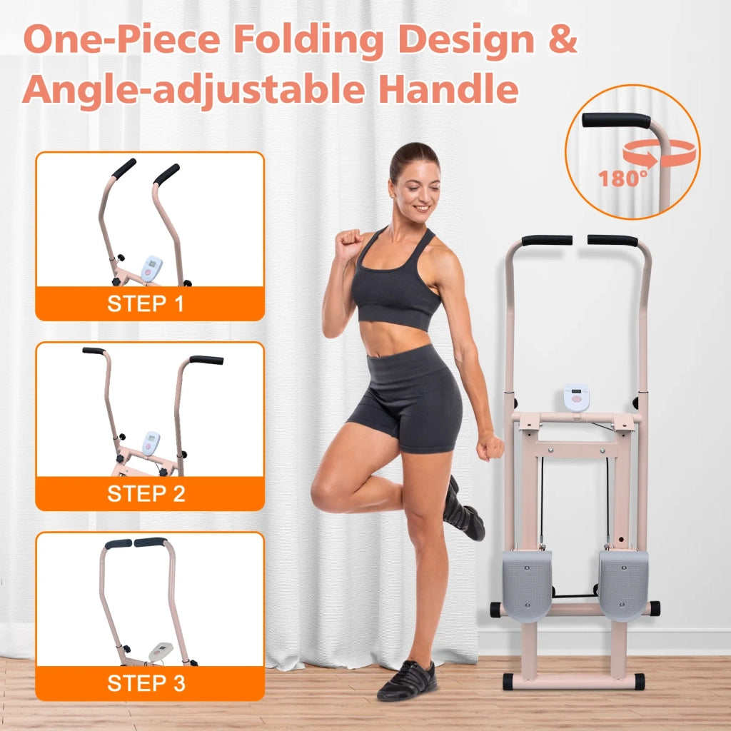 Stepper pieghevole verticale per cardio e allenamento totale, con manubrio, rosa e bianco