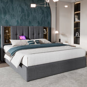 Letto matrimoniale imbottito 180x200 grigio con ricarica wireless