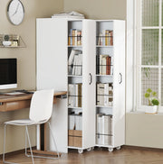 Libreria estensibile su ruote; 4 ripiani per modulo; MDF; bianco