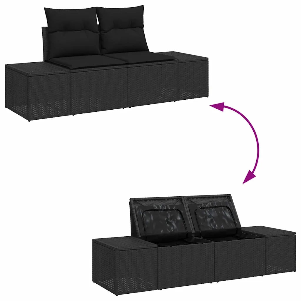 Set Divano da Giardino con archiviazione 3 pcs Nero polyrattan 3355592