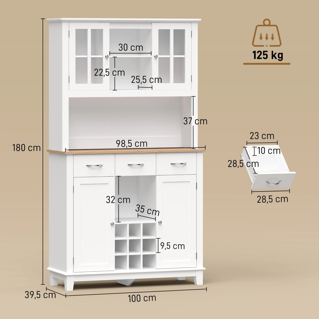 Buffet illuminato a LED con vetrine, 4 ante e cassetti ¨C Minimal ¨C bianco