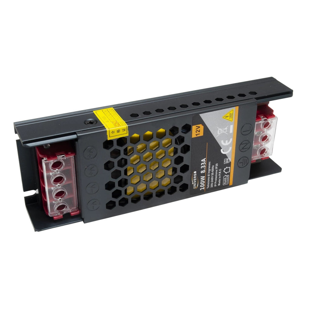 Alimentatore telecamere dvr strip LED 100W slim da 230V a 12V trasformatore 8.3A strisce