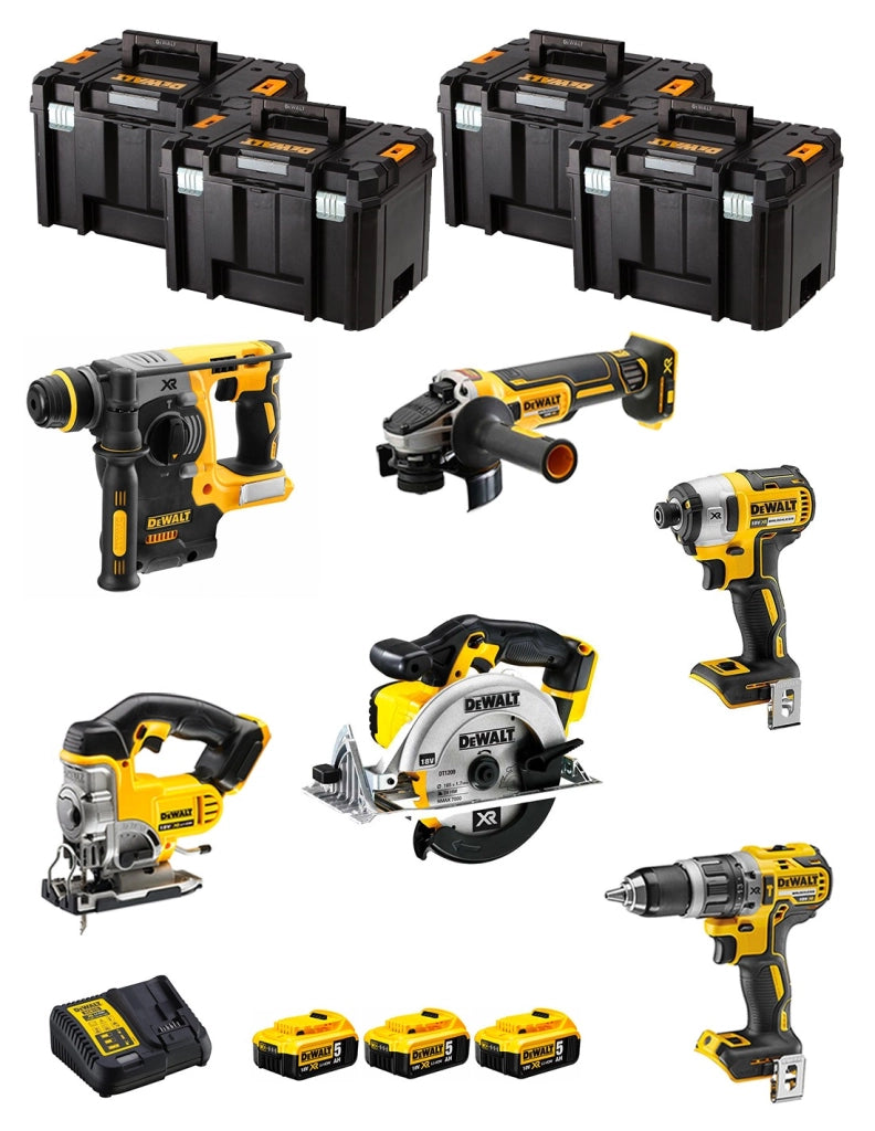 DeWALT Kit DWK600T (DCD796 + DCH273 + DCG405 + DCF887 + DCS331 + DCS391 + 3 x 5,0 Ah + DCB115 + 4 x TSTAK VI)