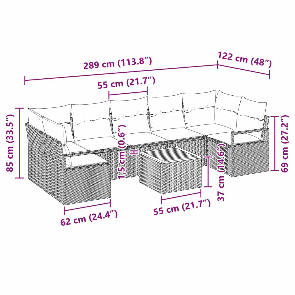 Set Divano da Giardino con cuscino 8 pcs Nero polyrattan 3347676
