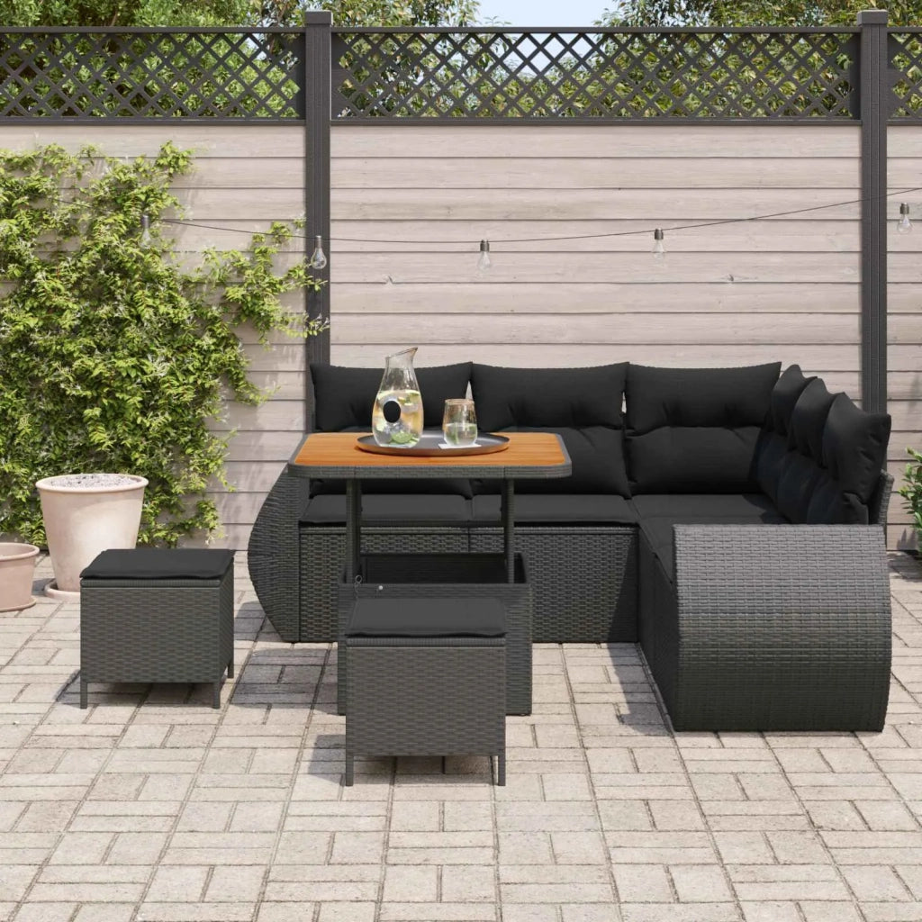 Set Divano da Giardino con cuscino 8 pcs Nero polyrattan 3363819