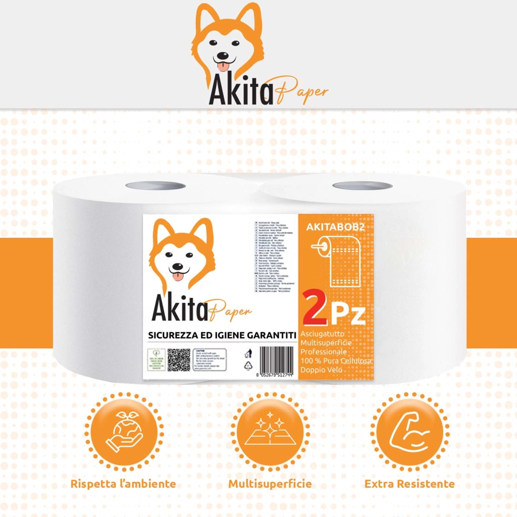 Akitaink 8 Rotoloni Asciugatutto Doppio Velo Multiuso