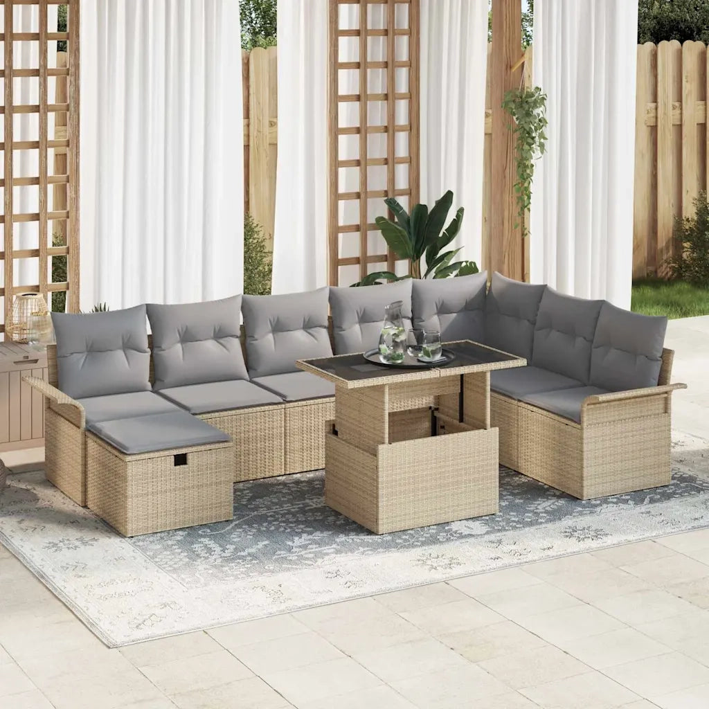 Set Divano da Giardino con cuscino 9 pcs Beige Poly Rattan 3359697