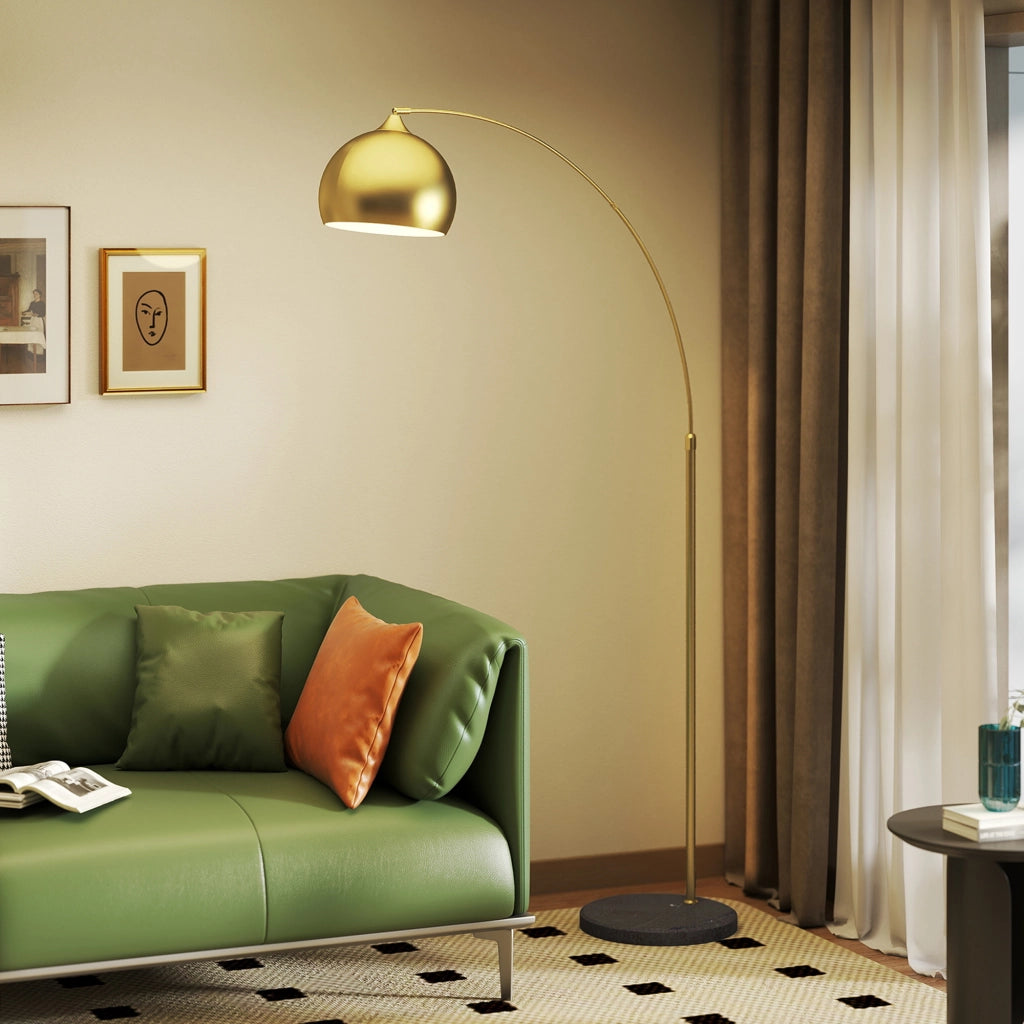 Lampada da Terra Moderna ad Arco 100-115x35x170-180A cm con Asta Regolabile e Interruttore a Pedale Attacco E27 Oro