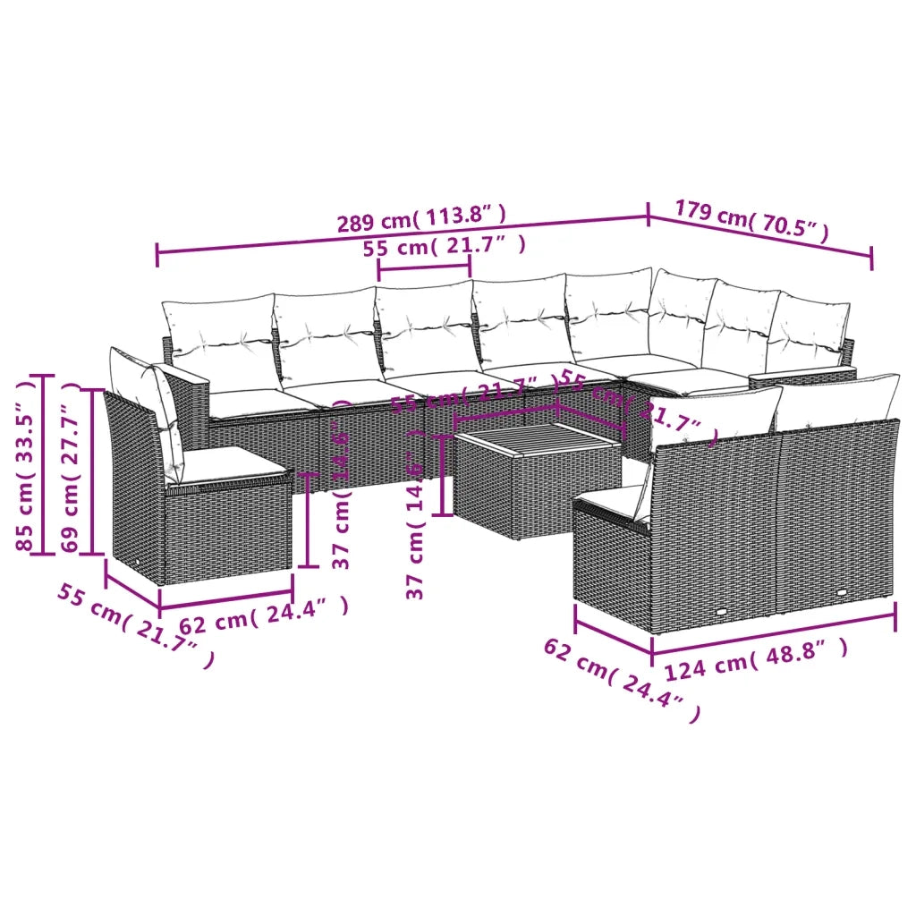 Set Divano da Giardino 11 pz con Cuscini Beige Misto Polyrattan 3226080