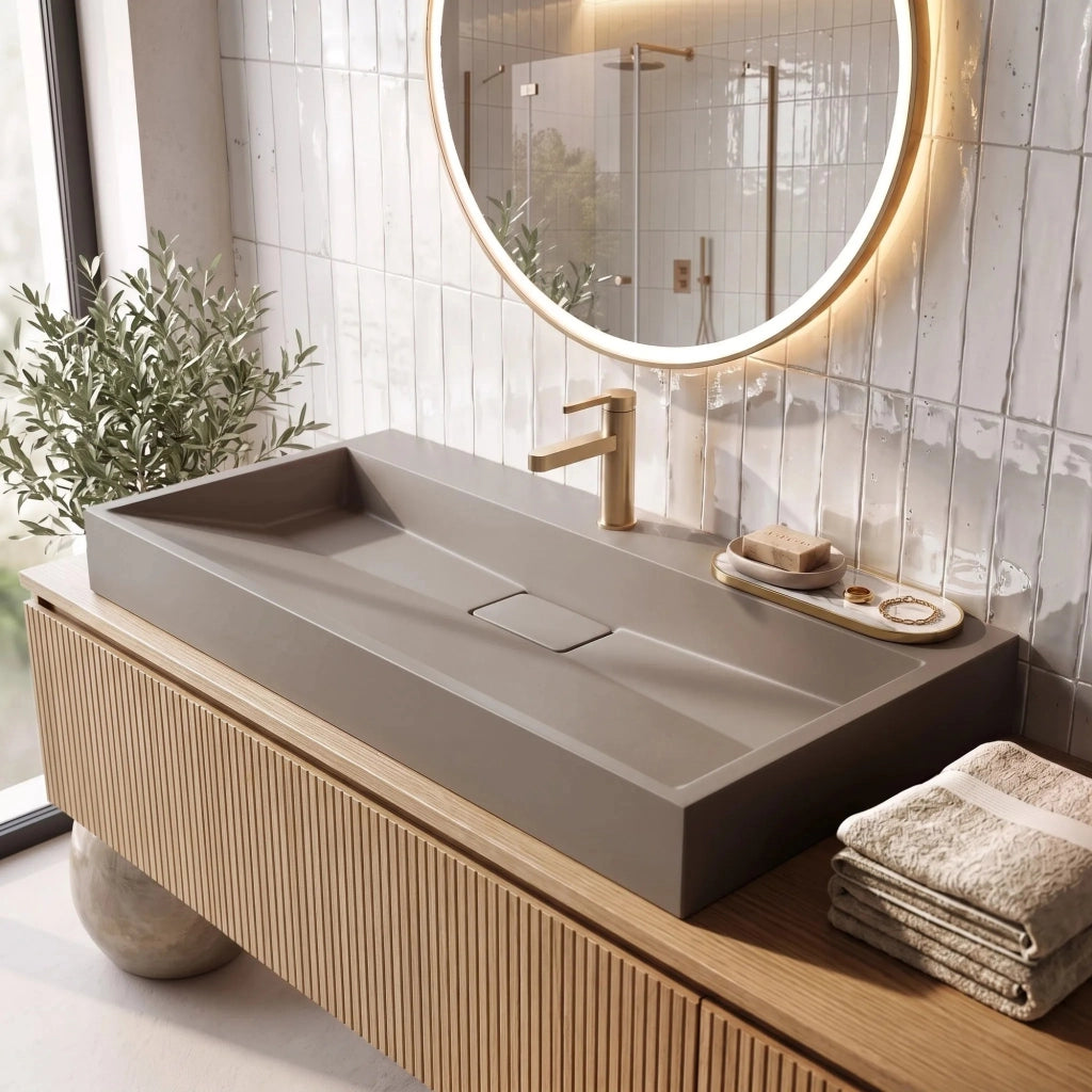 Lavabo In Conglomerato Rea Goya Taupe 100cm