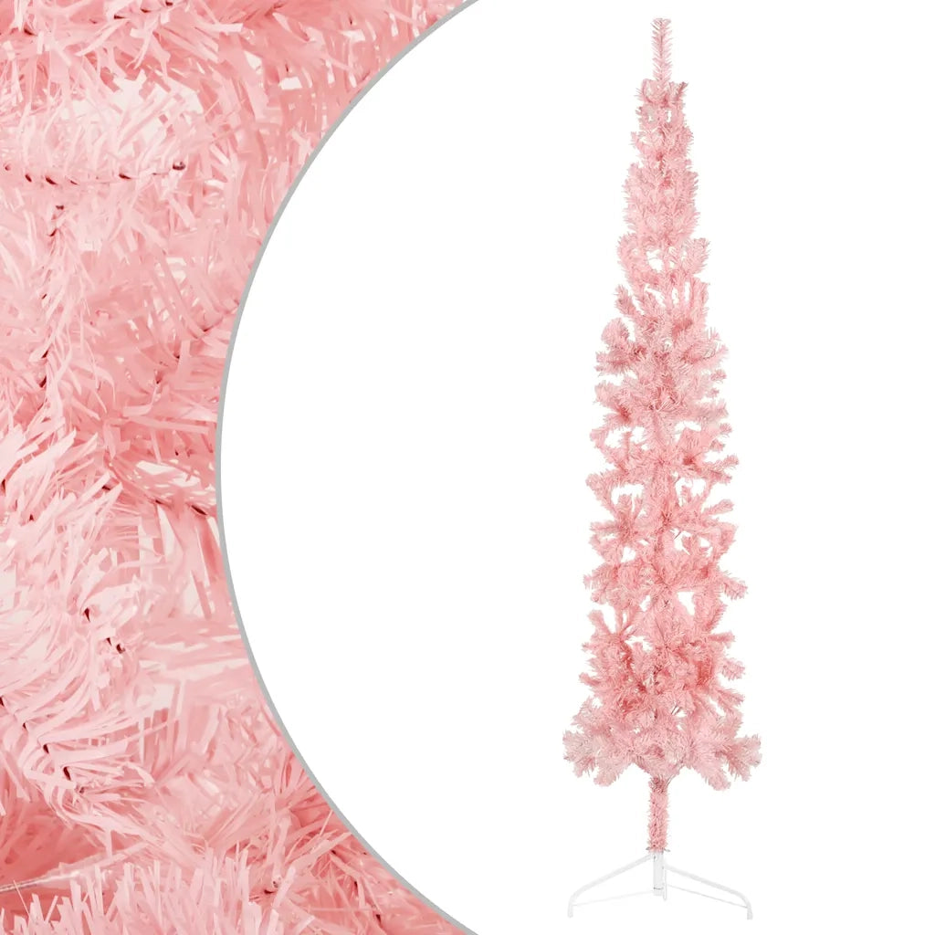 Albero Natale Artificiale Sottile a Met¨¤ e Supporto-Albero Natalizio Rosa 240 cm