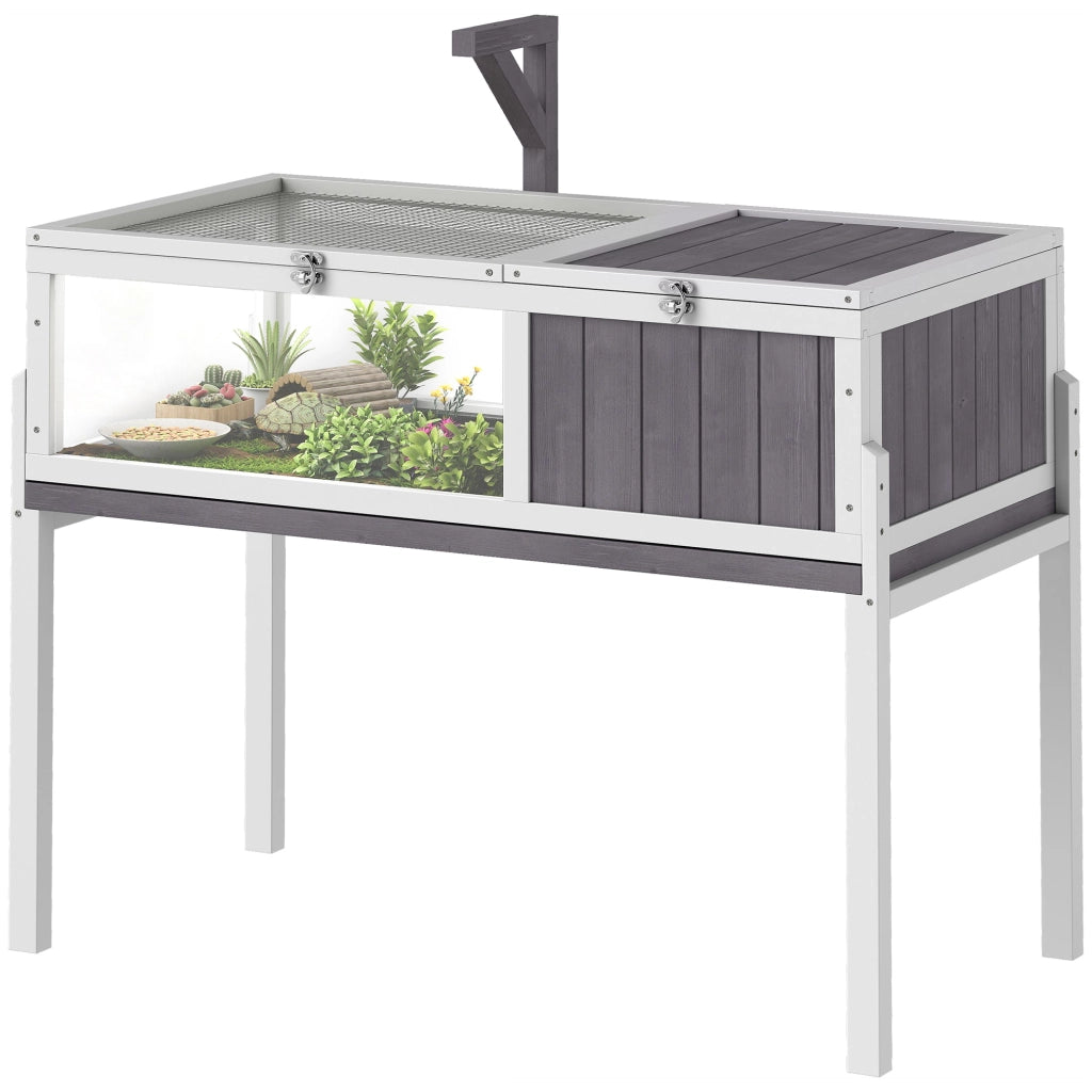 Casetta Rialzata per Tartarughe ¨C Xylo ¨C Legno e PS, Grigio e Bianco, 104x53x82 cm