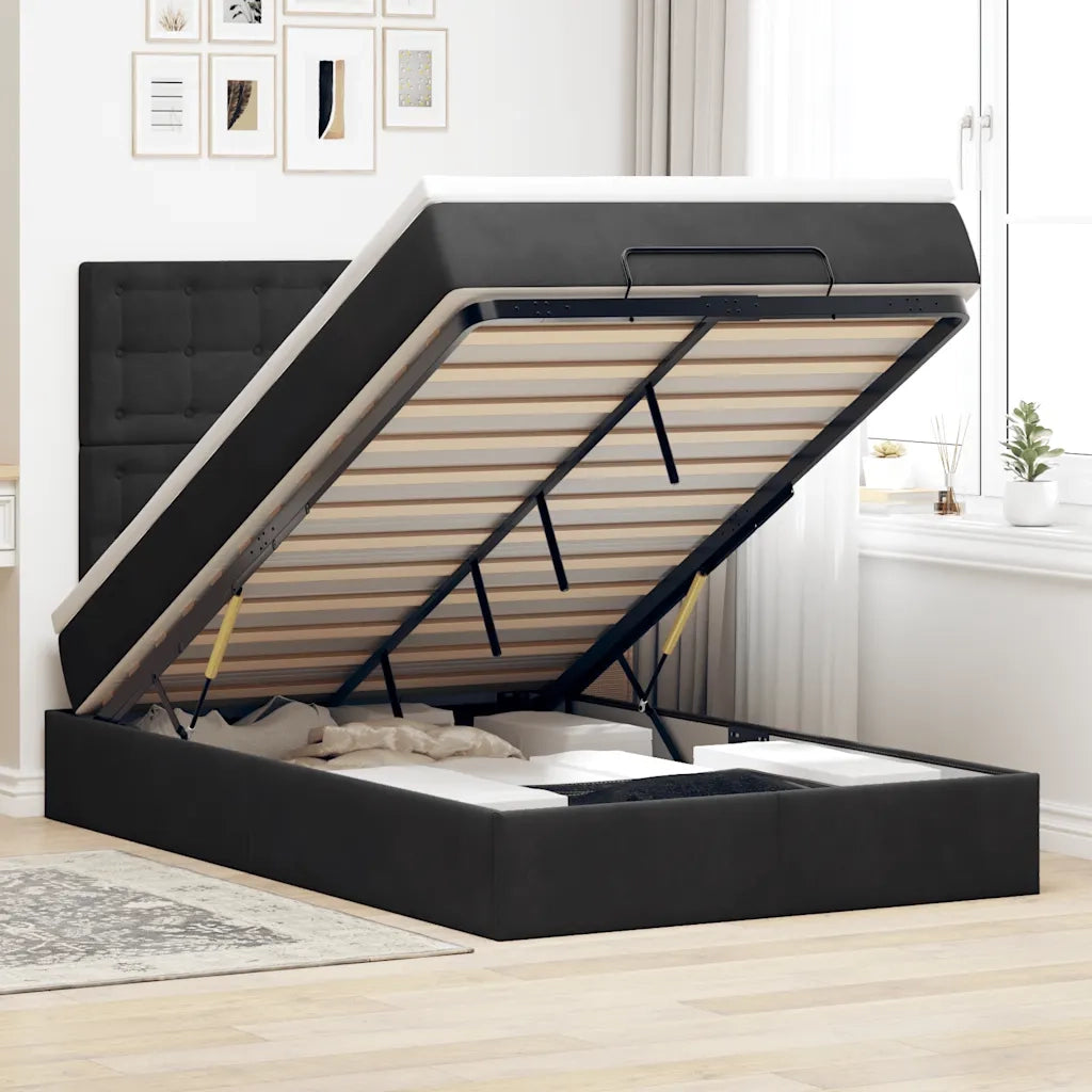 Struttura Letto Pouf con Materassi Nero 120x190 cm Velluto 3314452