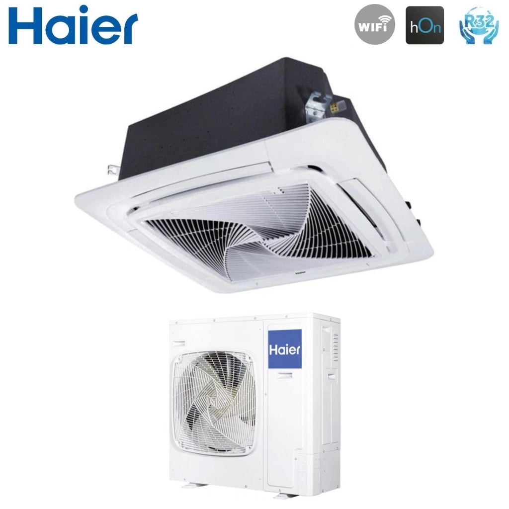Climatizzatore Condizionatore Haier Cassetta 90x90 Round Flow 36000 Btu ABH105H1ERG Monofase R-32 Wi-Fi Optional con Pannello No Sensor Incluso Comando a filo Haier YR-E17A
