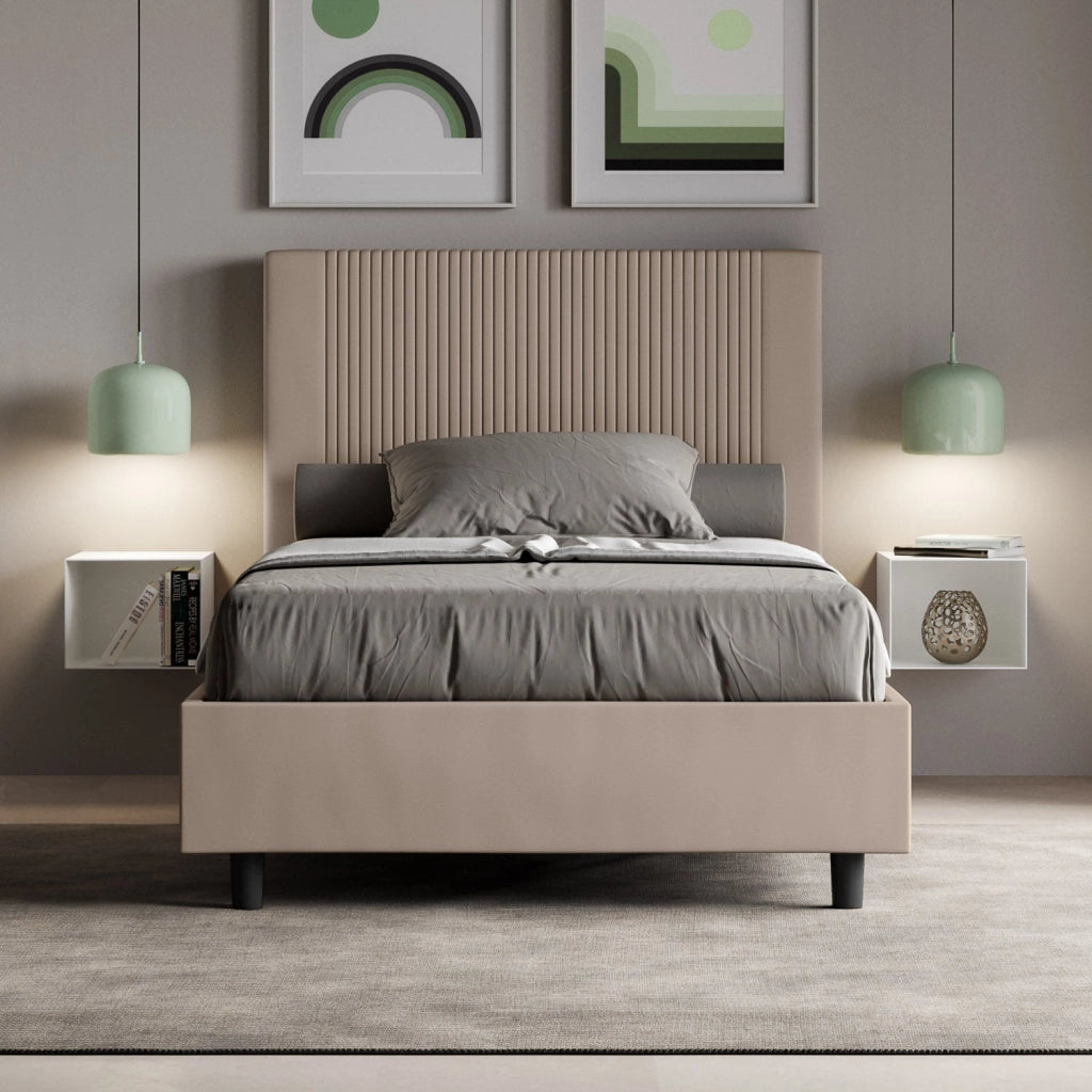 Letto 1 Piazza e Mezzo 130x200 cm con Rete e Contenitore Goya Tortora