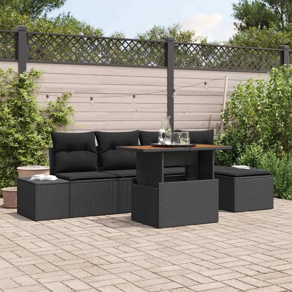Set da Pranzo per Giardino con cuscino 6 pcs Nero e Marrone 3349953