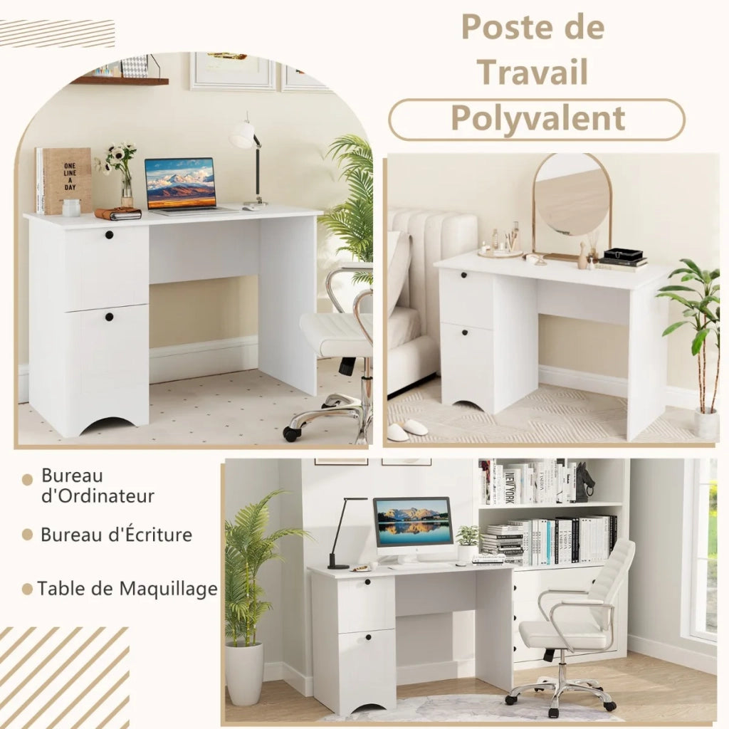 Scrivania per computer con 2 cassetti tavolo da studio compatto e postazione di lavoro per ufficio bianco