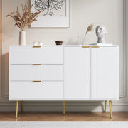 Sideboard moderno 120 x 38 x 80;5 cm in MDF bianco e oro con 3 cassetti e 2 ante