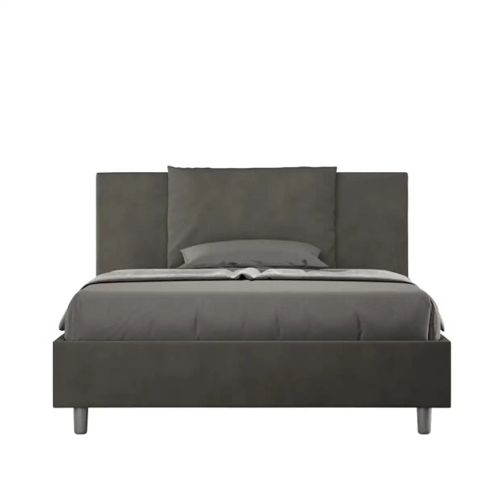 Letto matrimoniale francese contenitore imbottito 140x200 microfibra grigio Antea