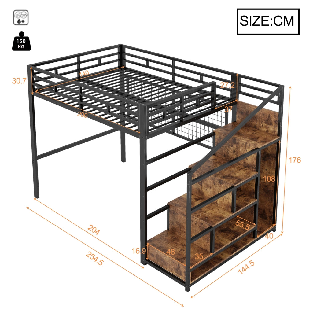 Letto a Soppalco con Armadio e LED ¨C MINIMAL ¨C Nero 140x200
