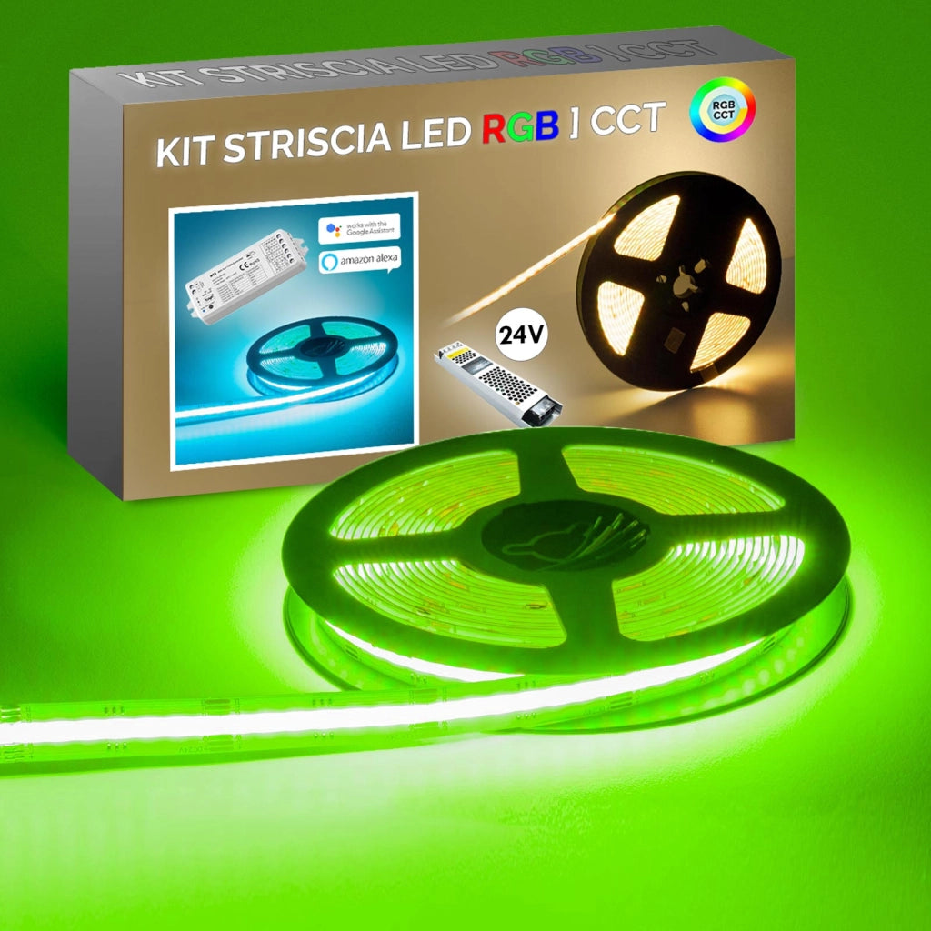KIT SMART striscia 4200 LED 125W luce interni 24V RGB multicolore CCT da 3000K a 6000K centralina WiF Alexa