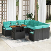 Set da Pranzo per Giardino con cuscino 9 pcs Nero e Verde acqua 3349696