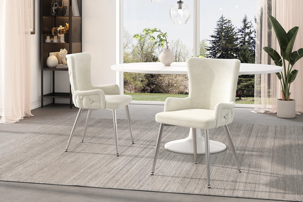 SEDIA da pranzo Set da 6 pezzi in velluto Beige con gambe in metallo argento
