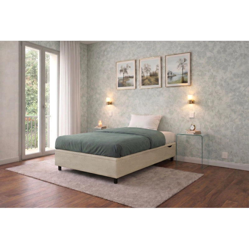 Letto imbottito Singolo 80x200 cm BoxMax - Contenitore,Microfibra,Sabbia
