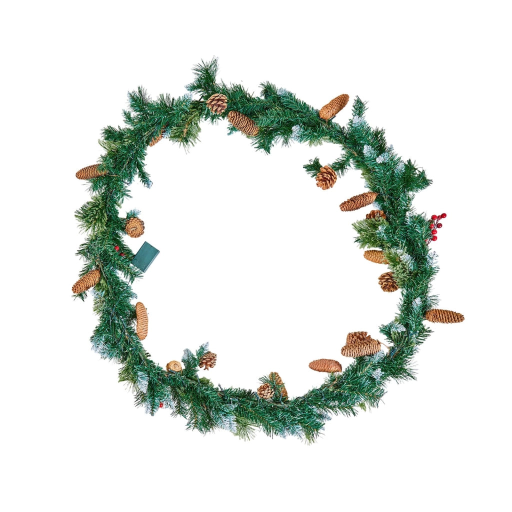 Ghirlanda Natalizia Artificiale da 2,7 m con 50 Luci LED, Bacche e Pigne in PE XH-TT06, Decorazione per Camino e Casa
