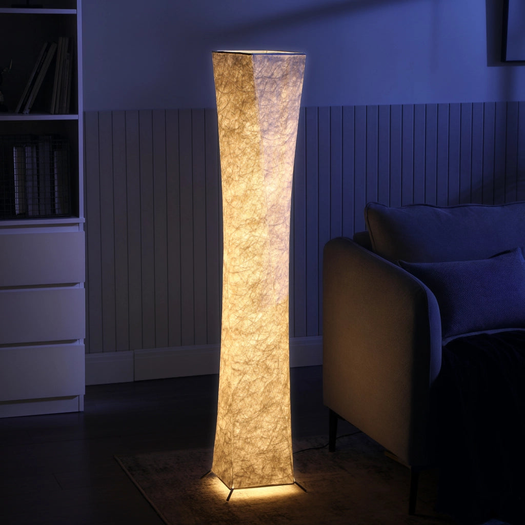 Lampada da Terra Moderna ¨C zephmum ¨C Acciaio e Tessuto, Bianco e Argento, 25x25x129 cm