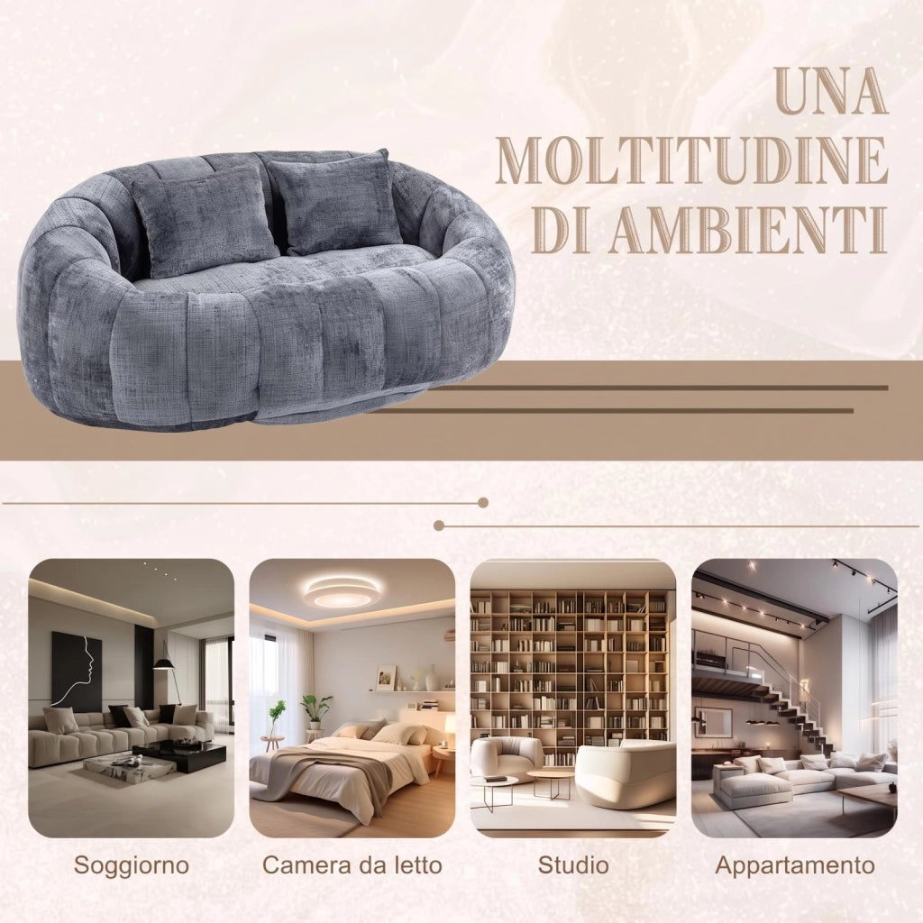 Divano relax, divano in chenille, schienale alto, pronto all’uso, per interni ed esterni, grigio
