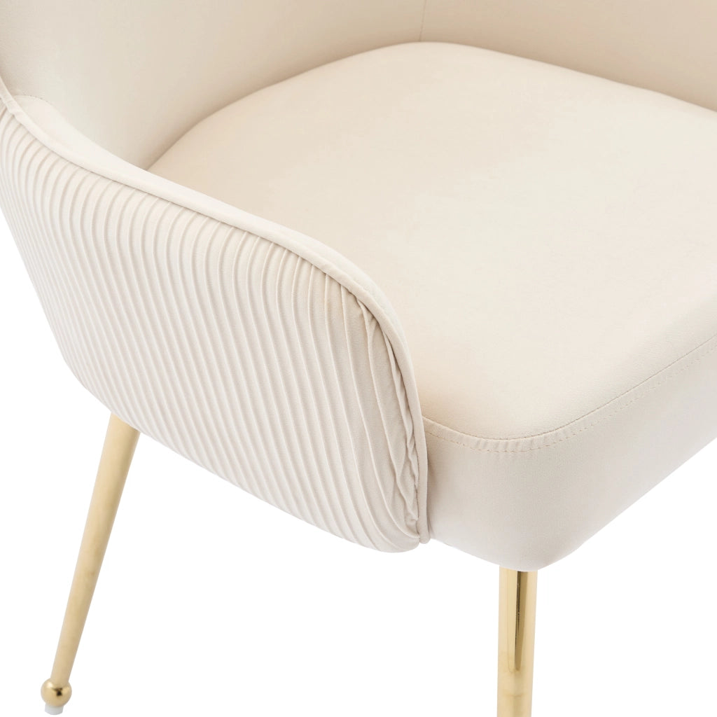 Set di 4 sedie da pranzo - con braccioli e supporto lombare - in velluto - beige e oro