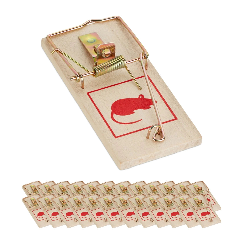 Lotto di 25 trappole per topi riutilizzabili in legno per casa giardino funzionamento meccanico classico rosso 13_0014094