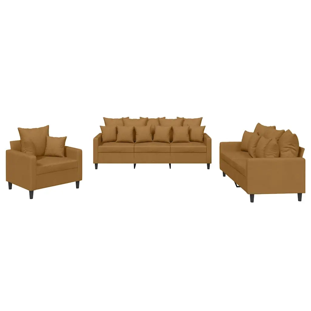 Set di Divani 3 pz con Cuscini Marrone in Velluto