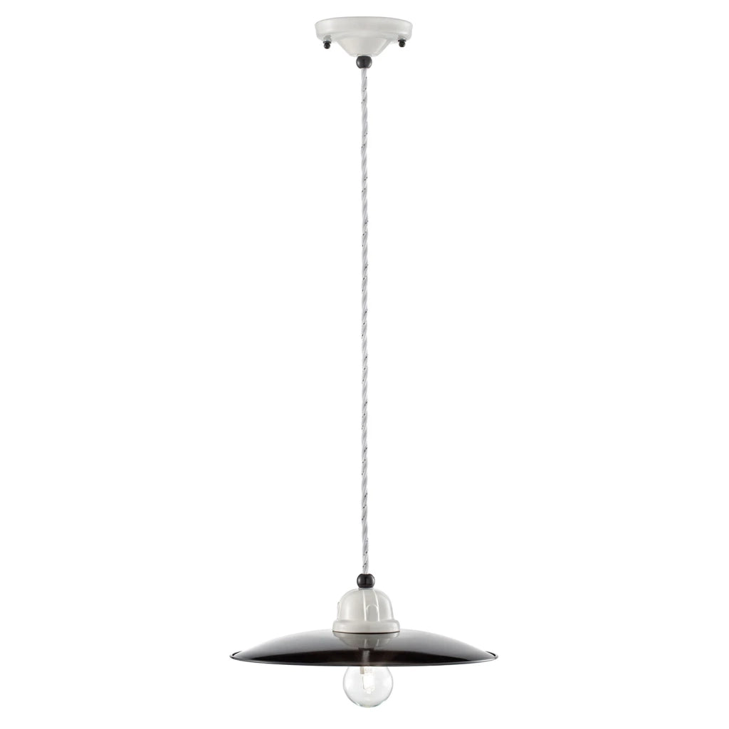 Lampadario Vintage B&W Metallo Smaltato Nero E Bianco 1 Luce E27 25Cm