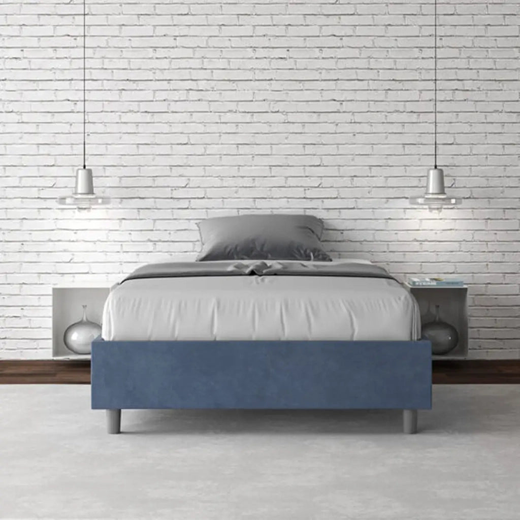 Letto una piazza e mezza contenitore imbottito 120x190 microfibra blu Azelia