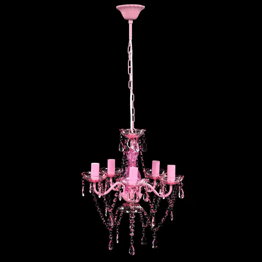Lampadario in Cristallo 5 Lampadine Rosa 240310