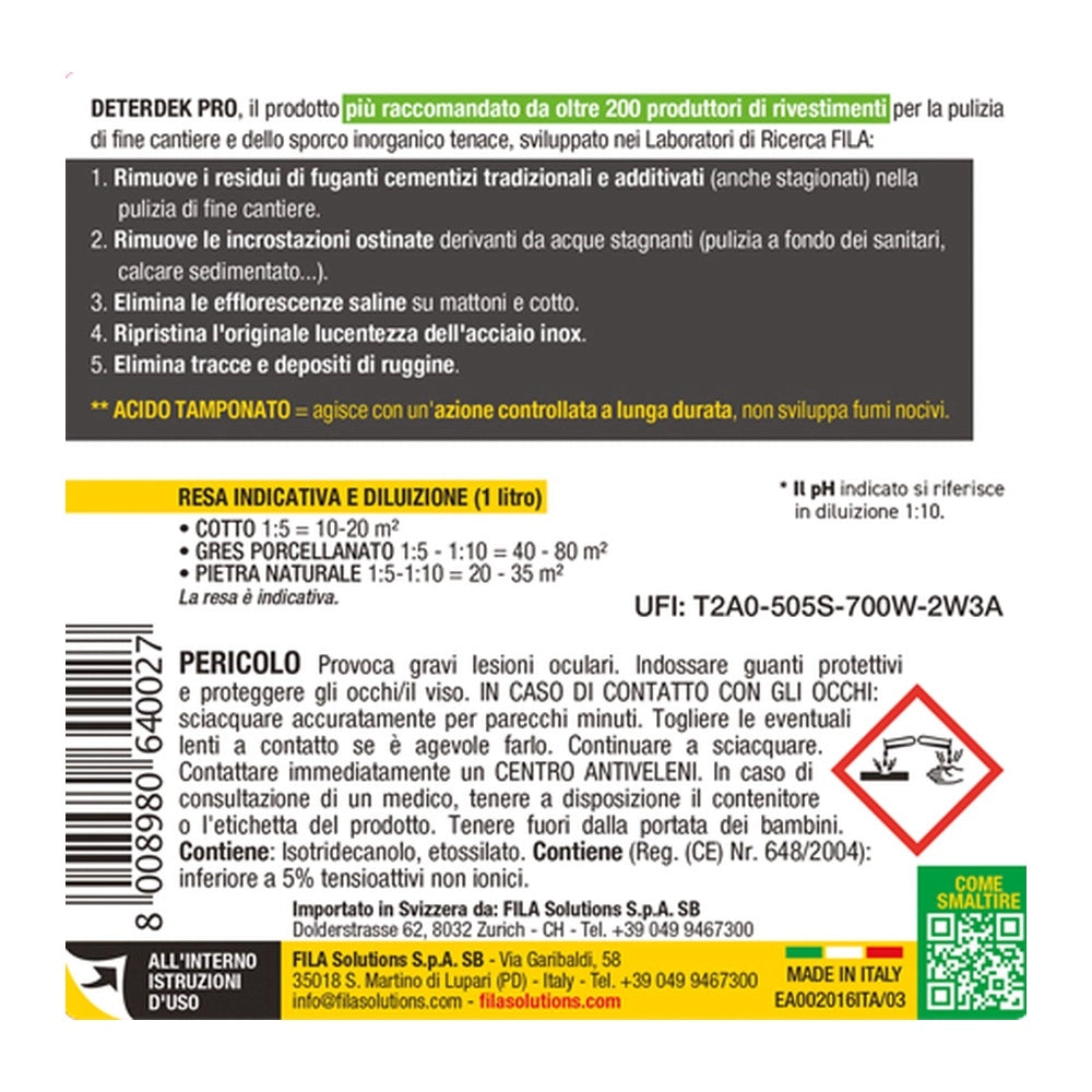 Fila deterdek pro 5 l disincrostante lavaggio dopo posa fine cantiere